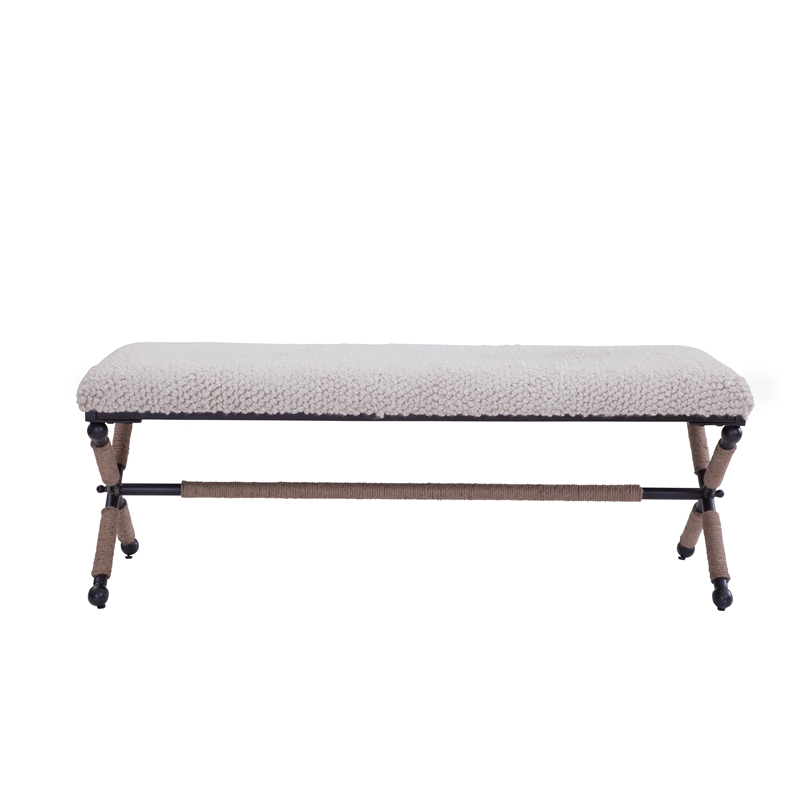 Martingale 48 Inch Ivory Chunky Boucle Fabric Upholstered Accent Bench