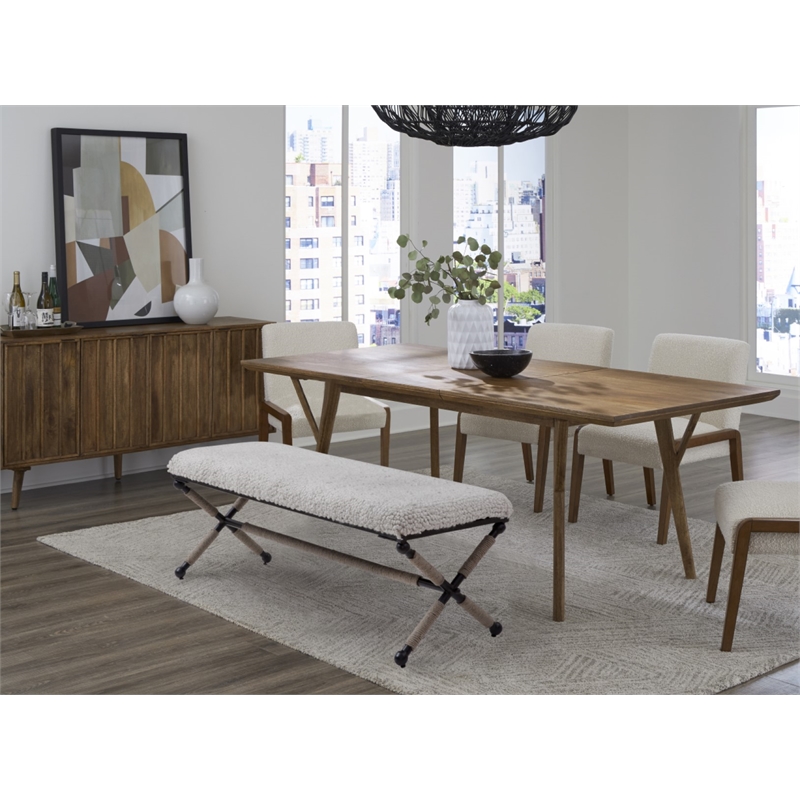 Martingale 48 Inch Ivory Chunky Boucle Fabric Upholstered Accent Bench