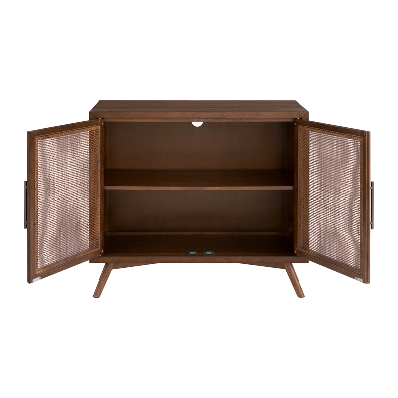 Classic Mid-Century Modern 2-Door Cinnamon Brown Wood Accent Chest