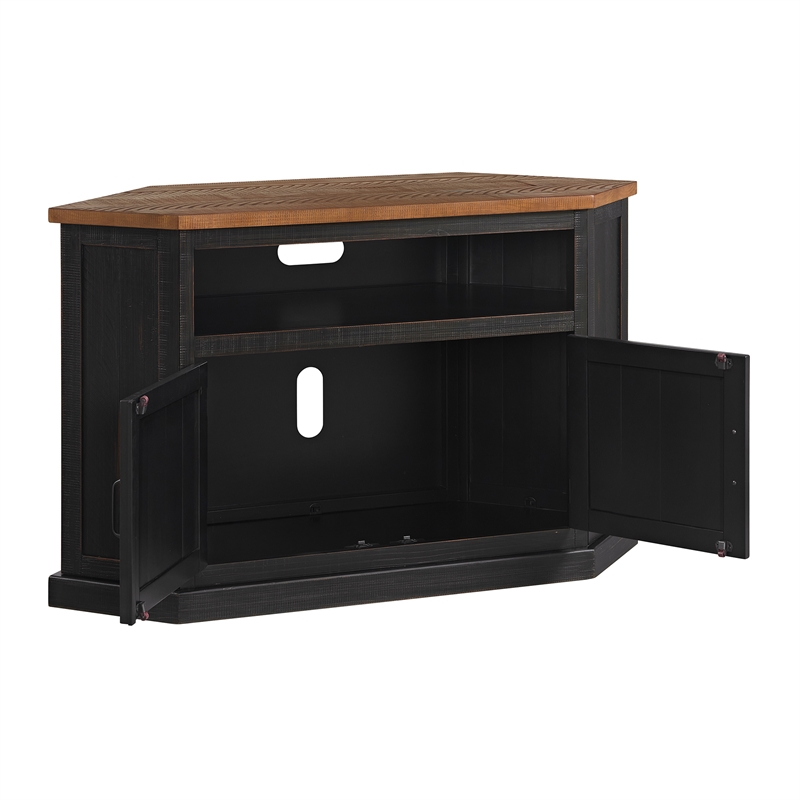 Rustic Black with Honey Top and Doors Corner TV Stand