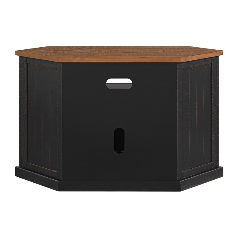 Rustic Black with Honey Top and Doors Corner TV Stand