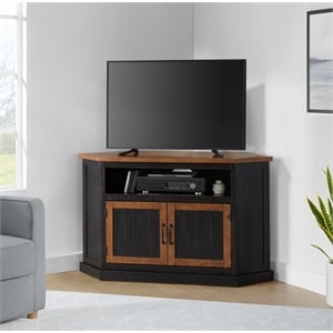 Rustic Black with Honey Top and Doors Corner TV Stand