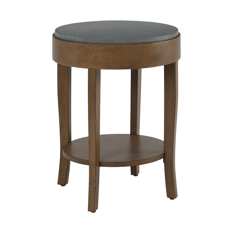 Solvar Round Wood Brown Base and Gray Top Accent End Table