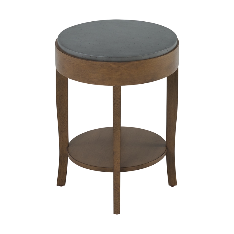 Solvar Round Wood Brown Base and Gray Top Accent End Table