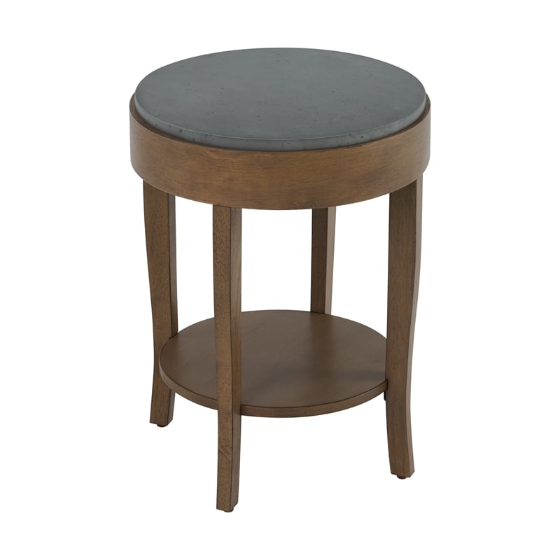 Solvar Round Wood Brown Base and Gray Top Accent End Table