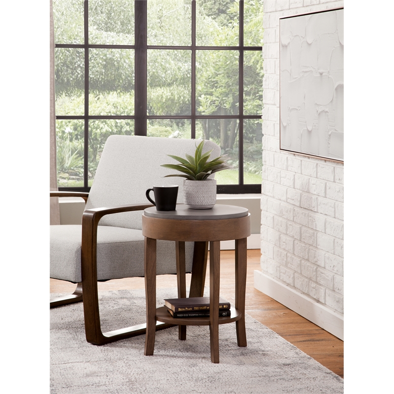 Solvar Round Wood Brown Base and Gray Top Accent End Table