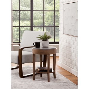 Solvar Round Wood Brown Base and Gray Top Accent End Table