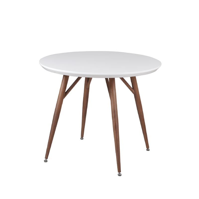 New Spec Round Dining Set White Glossy and Brown Set of 5