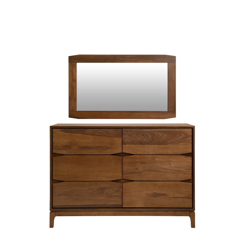 New Spec Monte Rosa Mid Century 6 Drawer Wood Dresser in Walnut