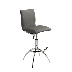 New Spec Adjustable Faux Leather Swivel Bar Stool in Gray (Set of 2)