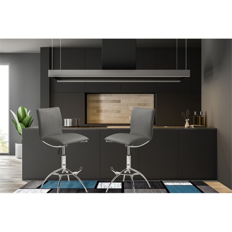 New Spec Adjustable Faux Leather Swivel Bar Stool in Gray (Set of 2)