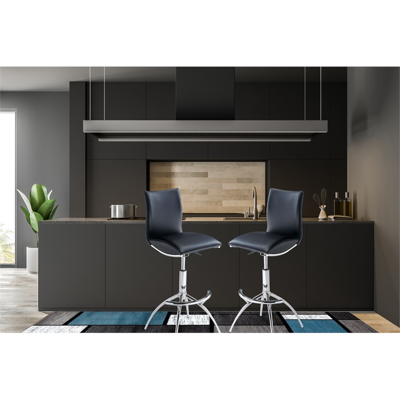 New Spec Adjustable Faux Leather Swivel Bar Stool in Black (Set of 2)