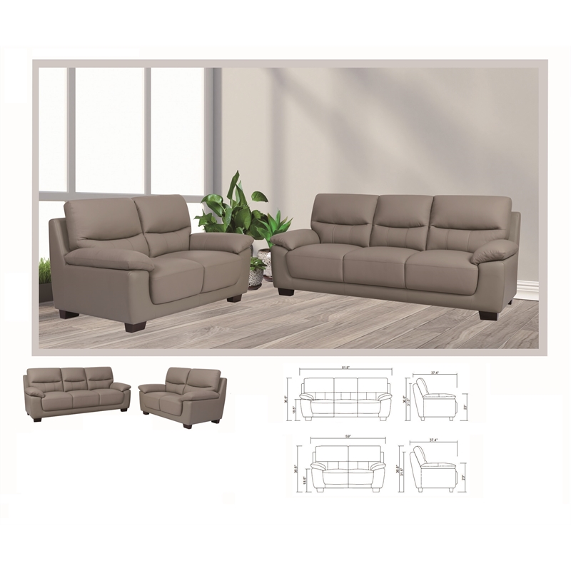 New Spec Renzo Leather Sofa and Loveseat Set in Gray
