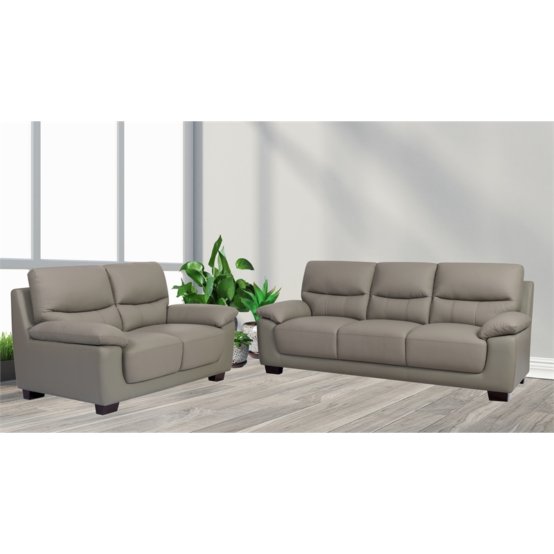 New Spec Renzo Leather Sofa and Loveseat Set in Gray