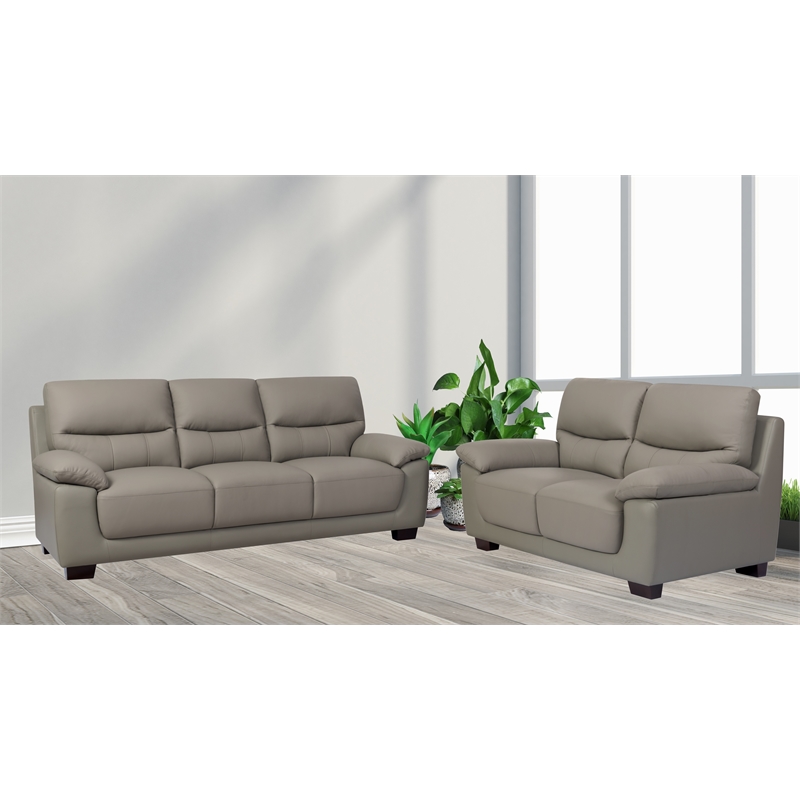 New Spec Renzo Leather Sofa and Loveseat Set in Gray