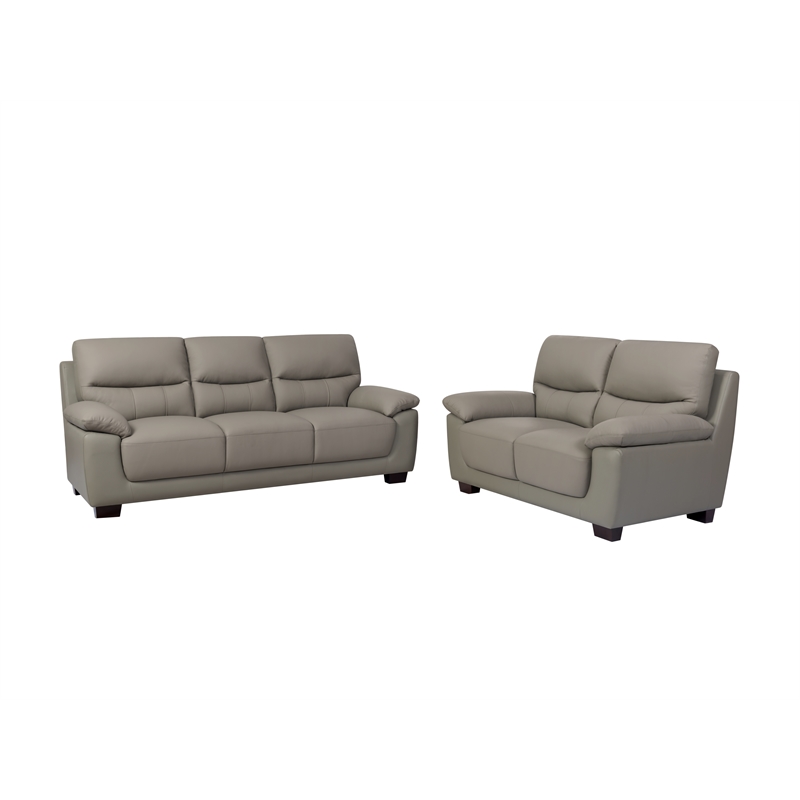 New Spec Renzo Leather Sofa and Loveseat Set in Gray