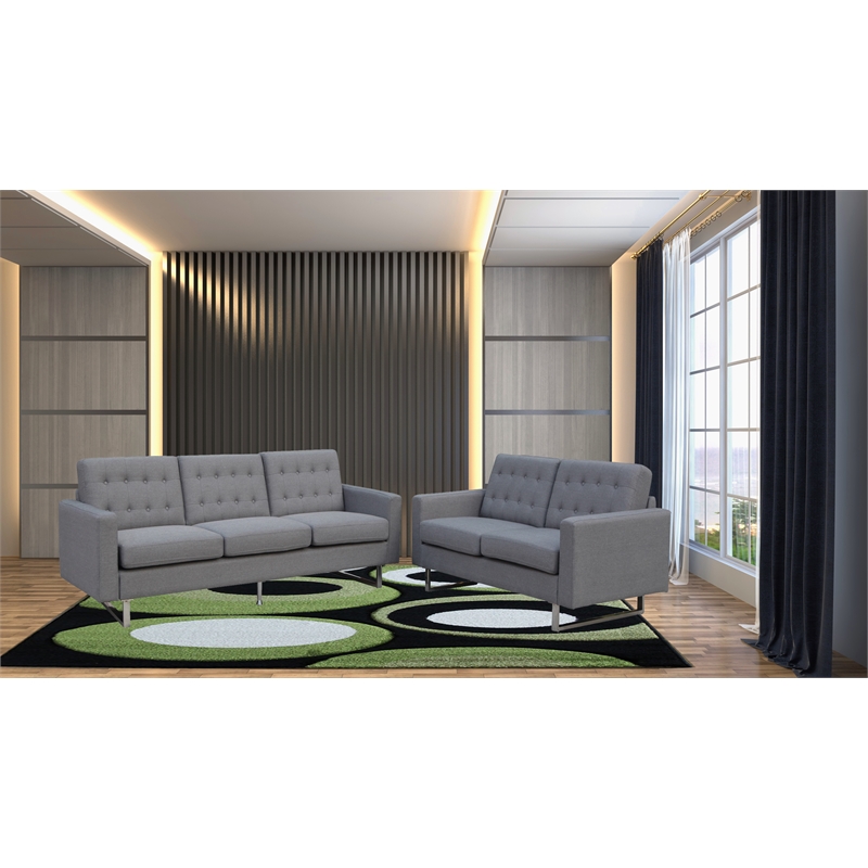 Beneva Living Room Contemporary  Upholstery Fabric Sofa In Gray Color