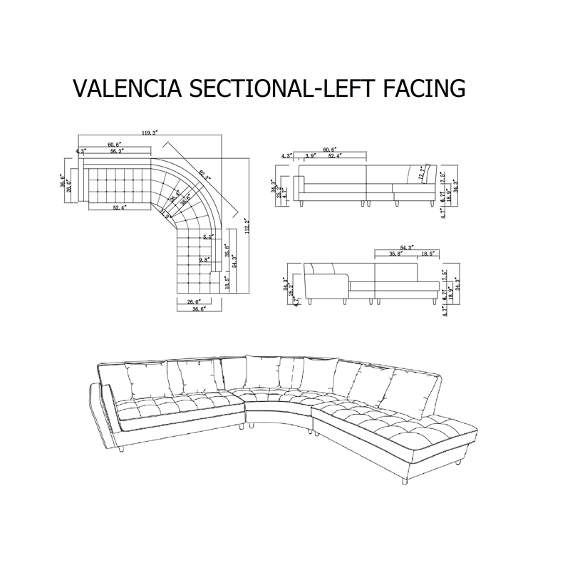 New Spec Valencia Mid Century LHF Sectional in Beige