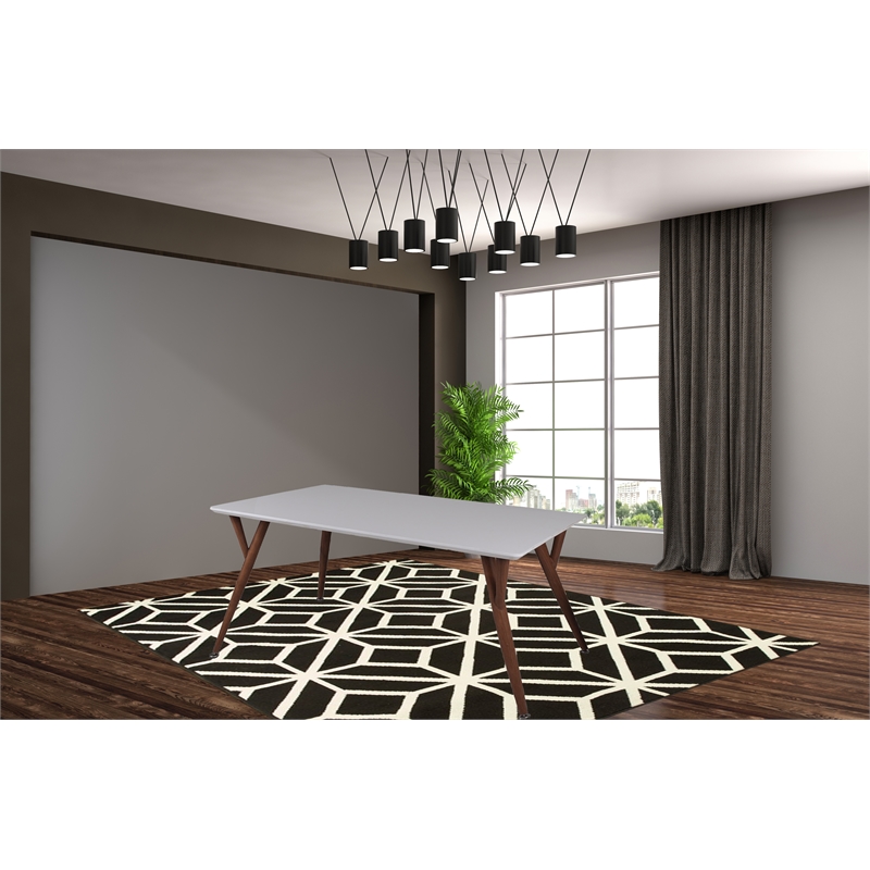 New Spec Rectangular Engineered Wood Glossy Dining Table Metal Printing In White