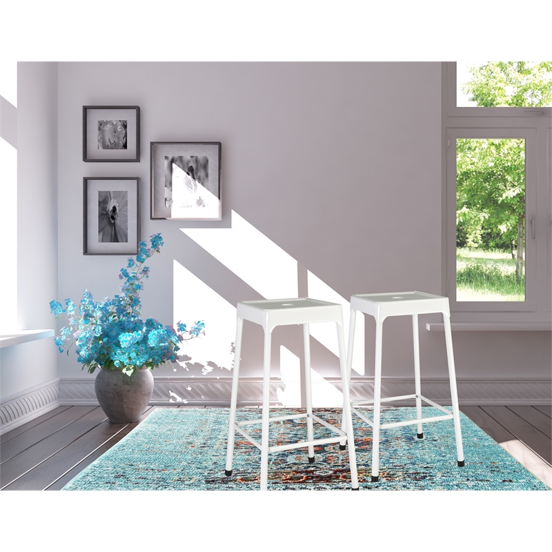 Industrial Farmhouse Monoco Stool With White Metal Powder Coating Color Set of 2