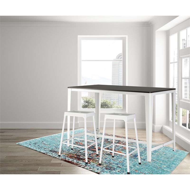 3 Pcs Farmhouse Monoco Counter Height Table Wooden Espresso/Metal White Color