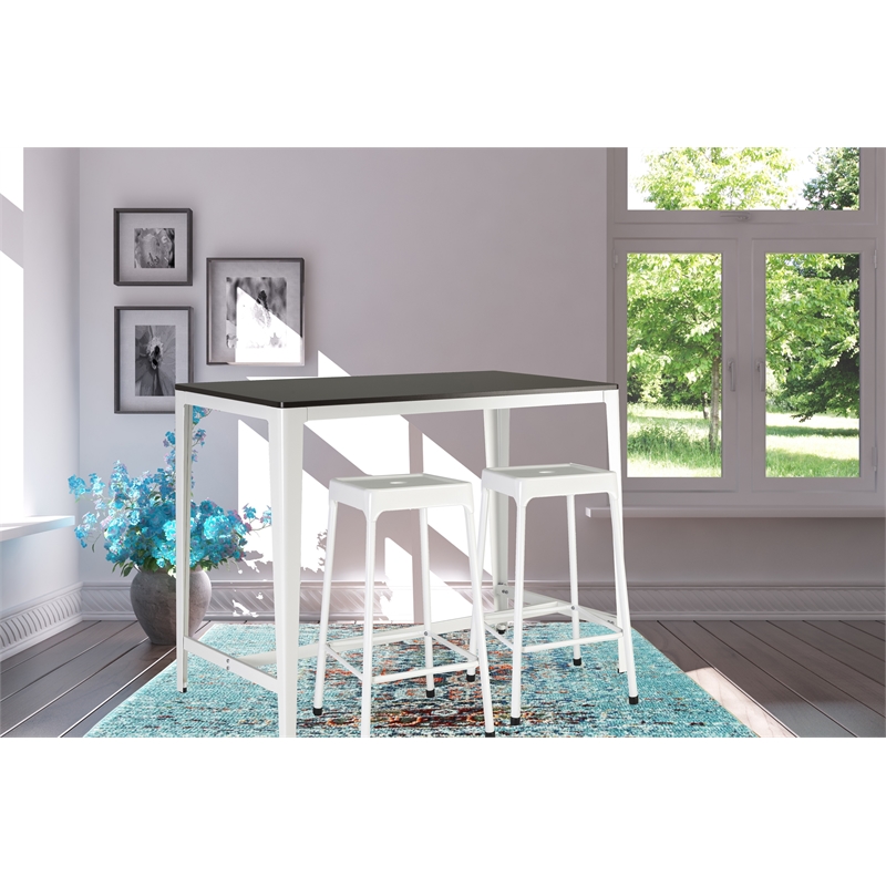 3 Pcs Farmhouse Monoco Counter Height Table Wooden Espresso/Metal White Color