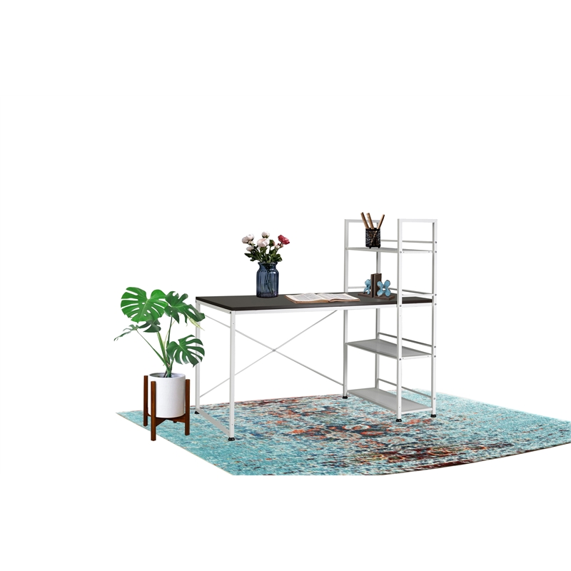 Smart Desk Reversible With Bookshelf Of Wooden Brown and White Powder Coating