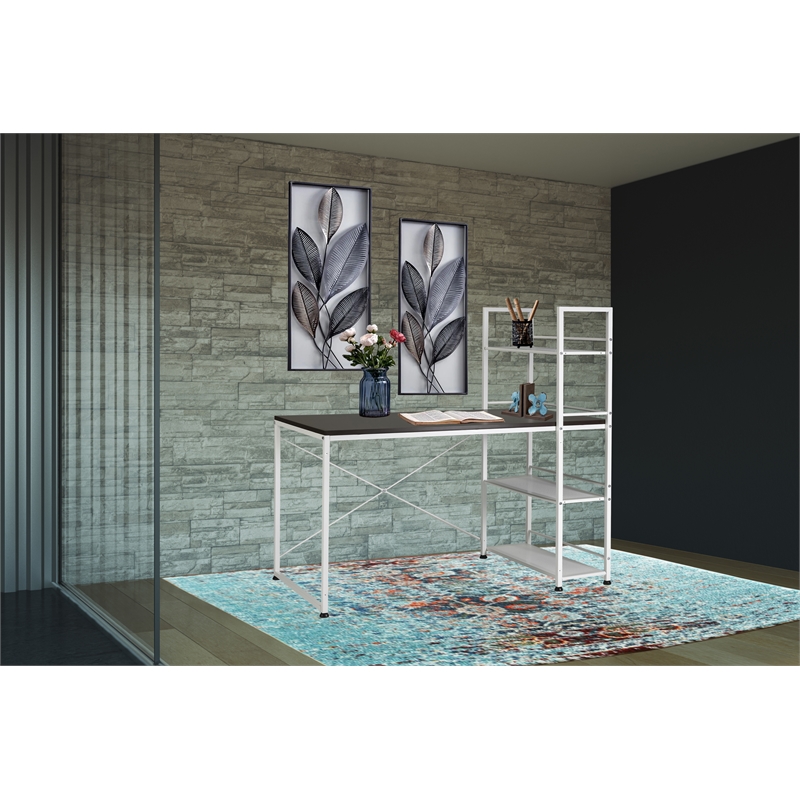 Smart Desk Reversible With Bookshelf Of Wooden Brown and White Powder Coating