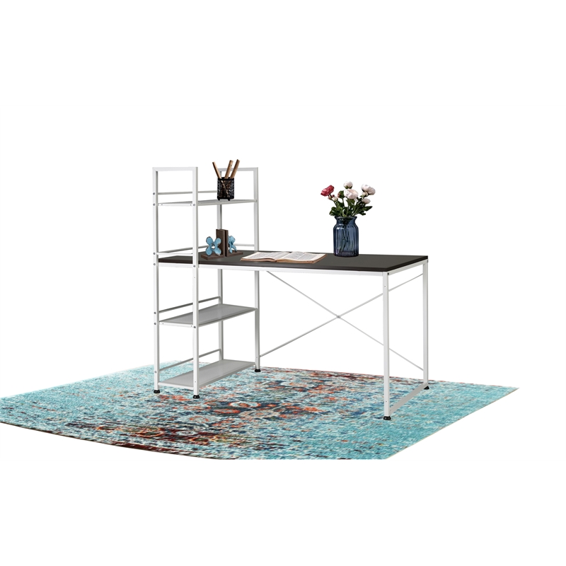 Smart Desk Reversible With Bookshelf Of Wooden Brown and White Powder Coating