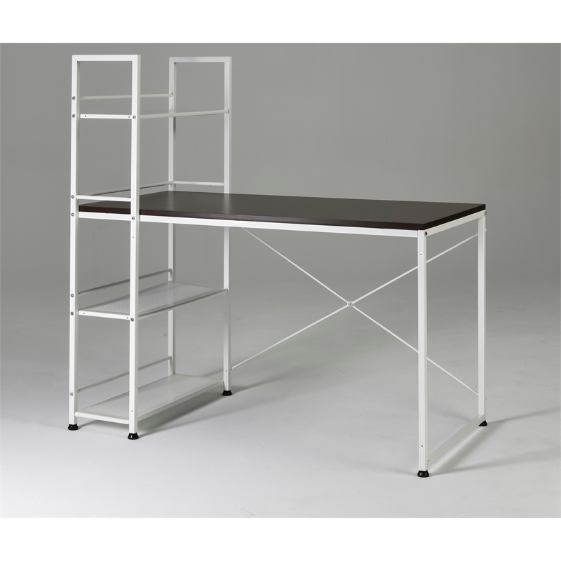 Smart Desk Reversible With Bookshelf Of Wooden Brown and White Powder Coating