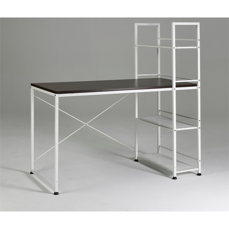 Smart Desk Reversible With Bookshelf Of Wooden Brown and White Powder Coating