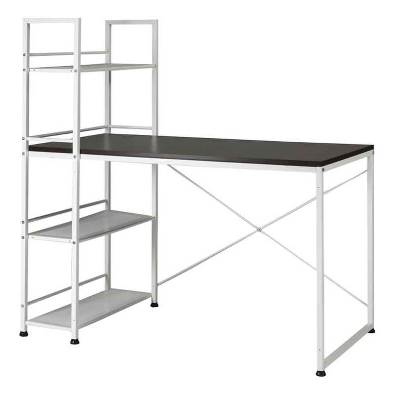 Smart Desk Reversible With Bookshelf Of Wooden Brown and White Powder Coating