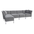 Taylor Reversible Upholstery Velvet Gray Fabric Modular Sectional Sofa