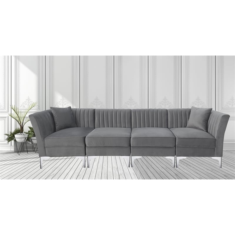 Taylor Reversible Upholstery Velvet Gray Fabric Modular Sectional Sofa