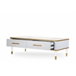 Modern White/Gold tone Sintered Matte Stone Top Coffee Table W/ Drawer