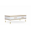 Modern White/Gold tone Sintered Matte Stone Top Coffee Table W/ Drawer