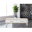 Modern White/Gold tone Sintered Matte Stone Top Coffee Table W/ Drawer