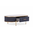 Modern Coffee Table White/Gray Sintered Stone Top & Gold With Drawer