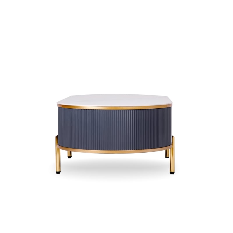 Modern Coffee Table White/Gray Sintered Stone Top & Gold With Drawer