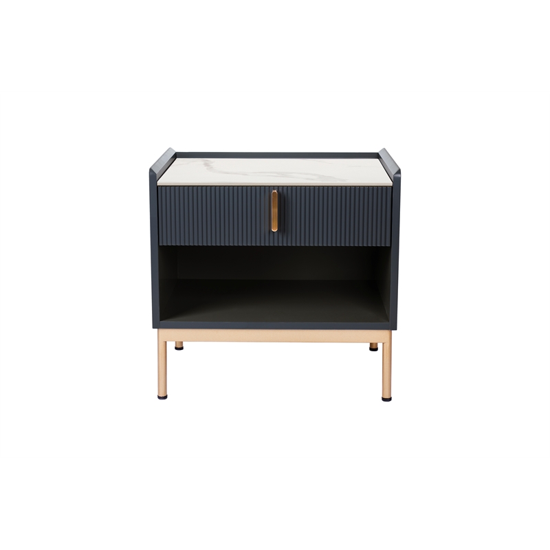 Modern White/Grey Night Stand Stone Tabletop & Gold Frame