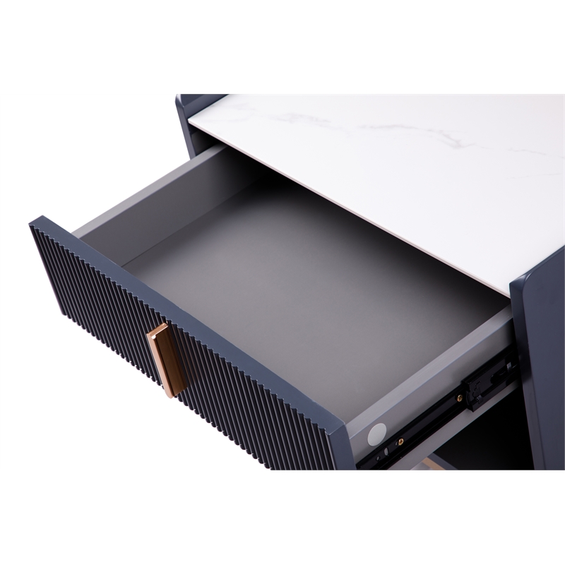 Modern White/Grey Night Stand Stone Tabletop & Gold Frame