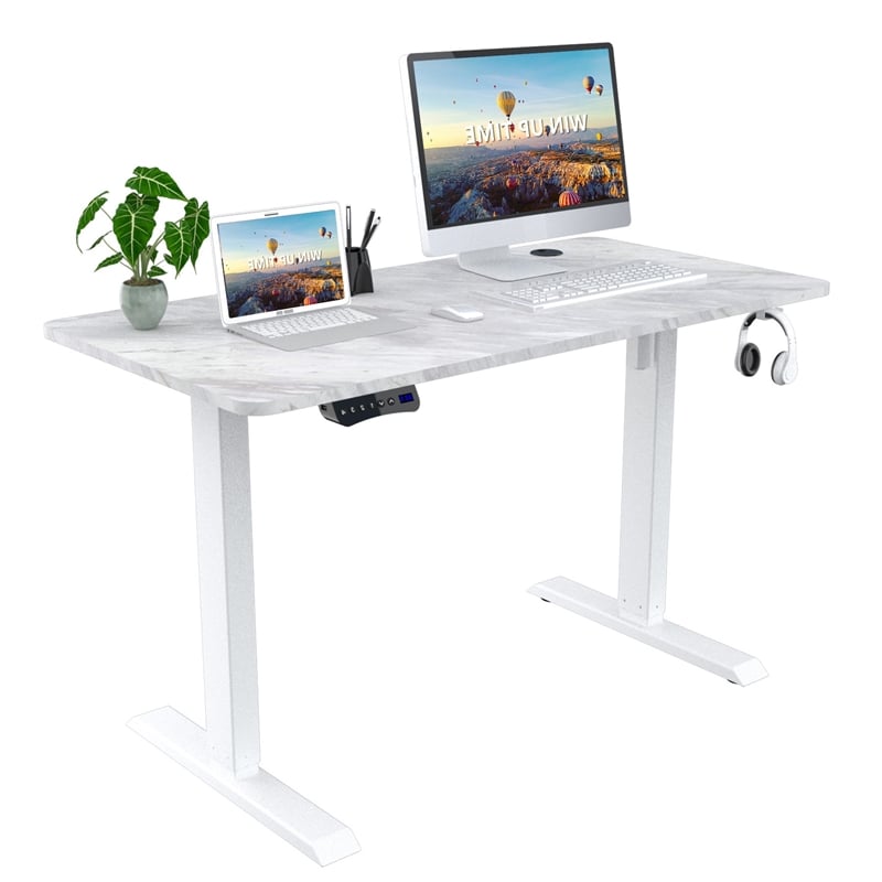 Electric Power Adjustable Height Standing Desk In White
