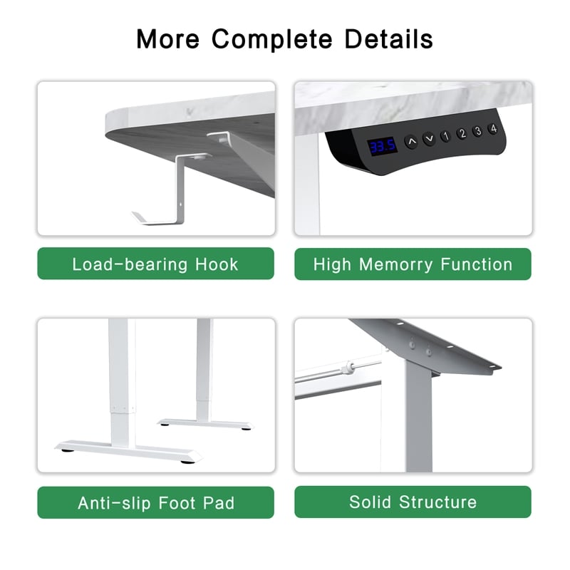 Electric Power Adjustable Height Standing Desk In White