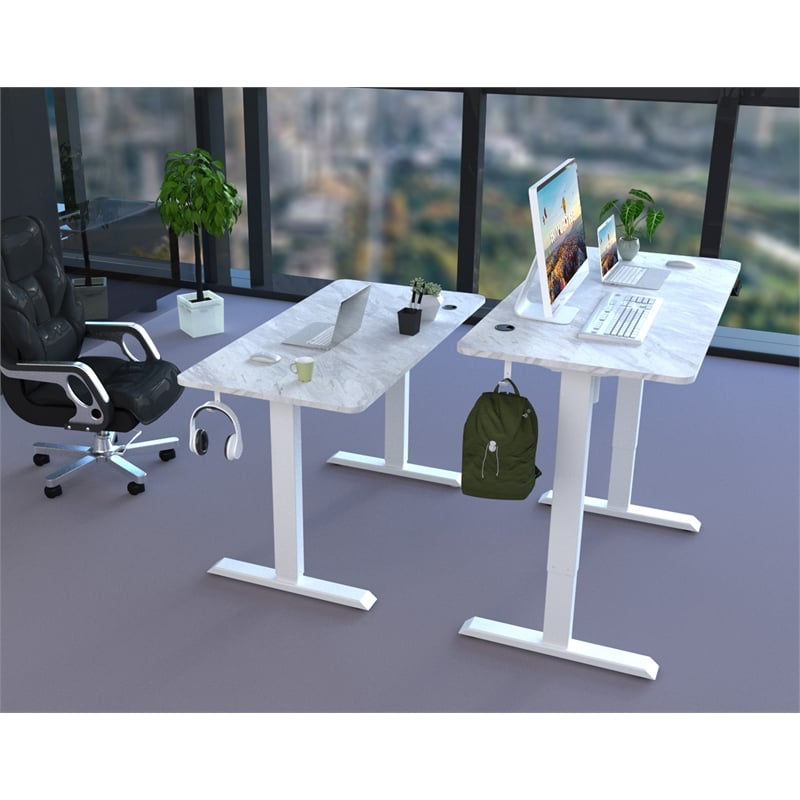 Electric Power Adjustable Height Standing Desk In White