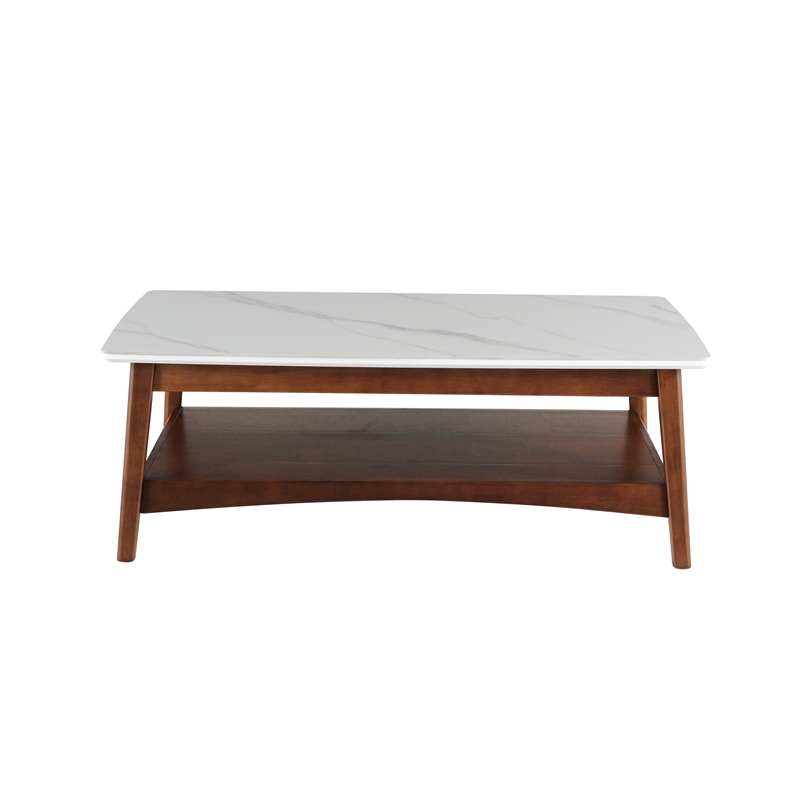 Luca Mid- Century Coffee Table Sintered Stone & Wooden Frame