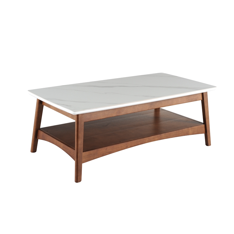 Luca Mid- Century Coffee Table Sintered Stone & Wooden Frame