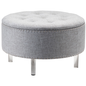evolution by crestview collection magnolia linen fabric storage stool in gray
