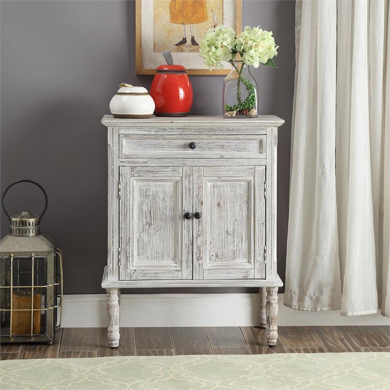 Crestview Collection Marlowe Distressed Wood Accent Table in White
