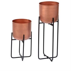 evolution 2 piece macron metal planter set with steel frame in copper