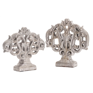 set of 2 filigree statues in white concrete stone featured in 2 different sizes